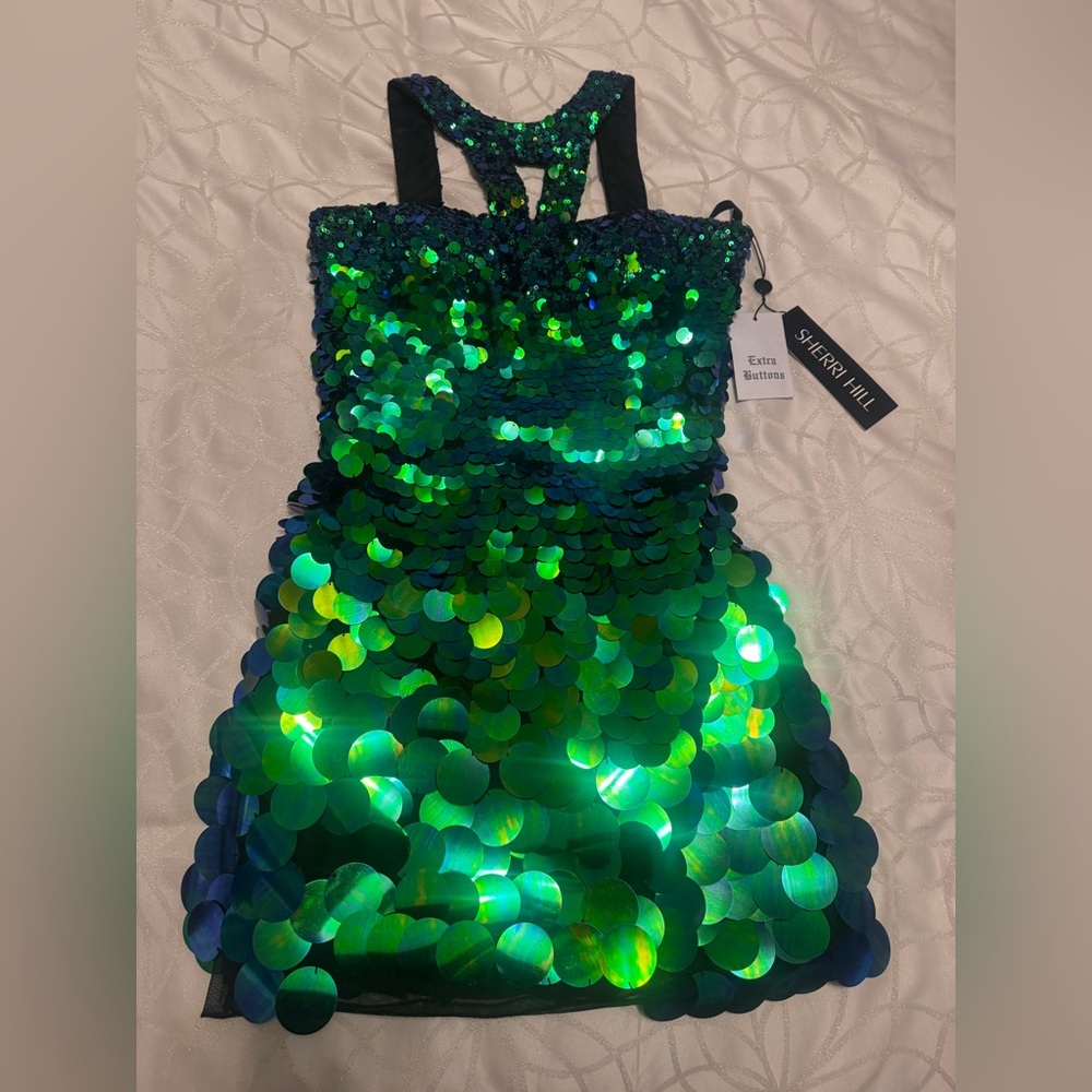 Sherri Hill Green Sequin Dress